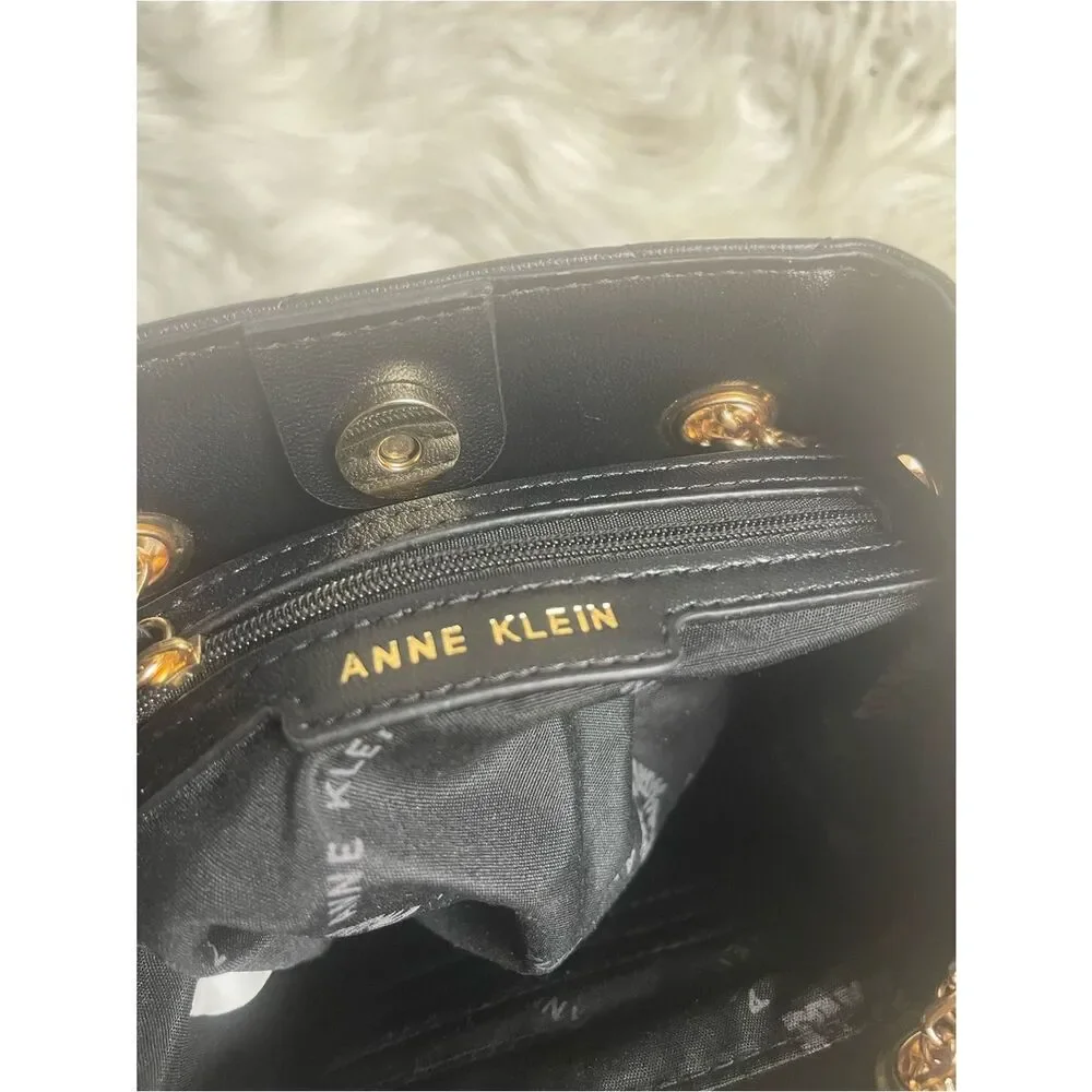 Anne Klein syntheticBlack Quilted Bucket Crossbody with Gold Chain strap &accent